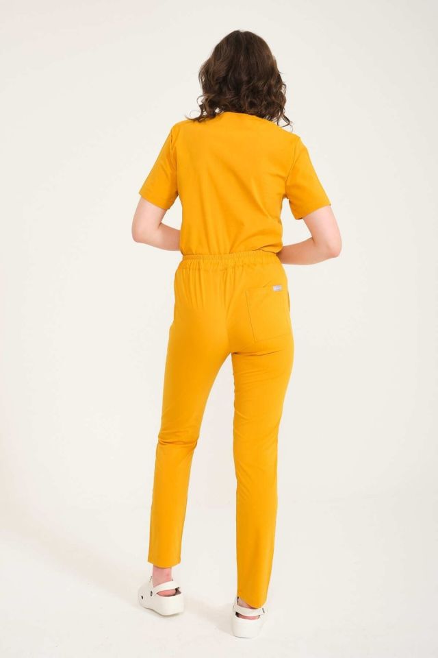 Hardal Likralı Zarf Yaka Scrubs Doktor Hemşire Forması Takım 2XL