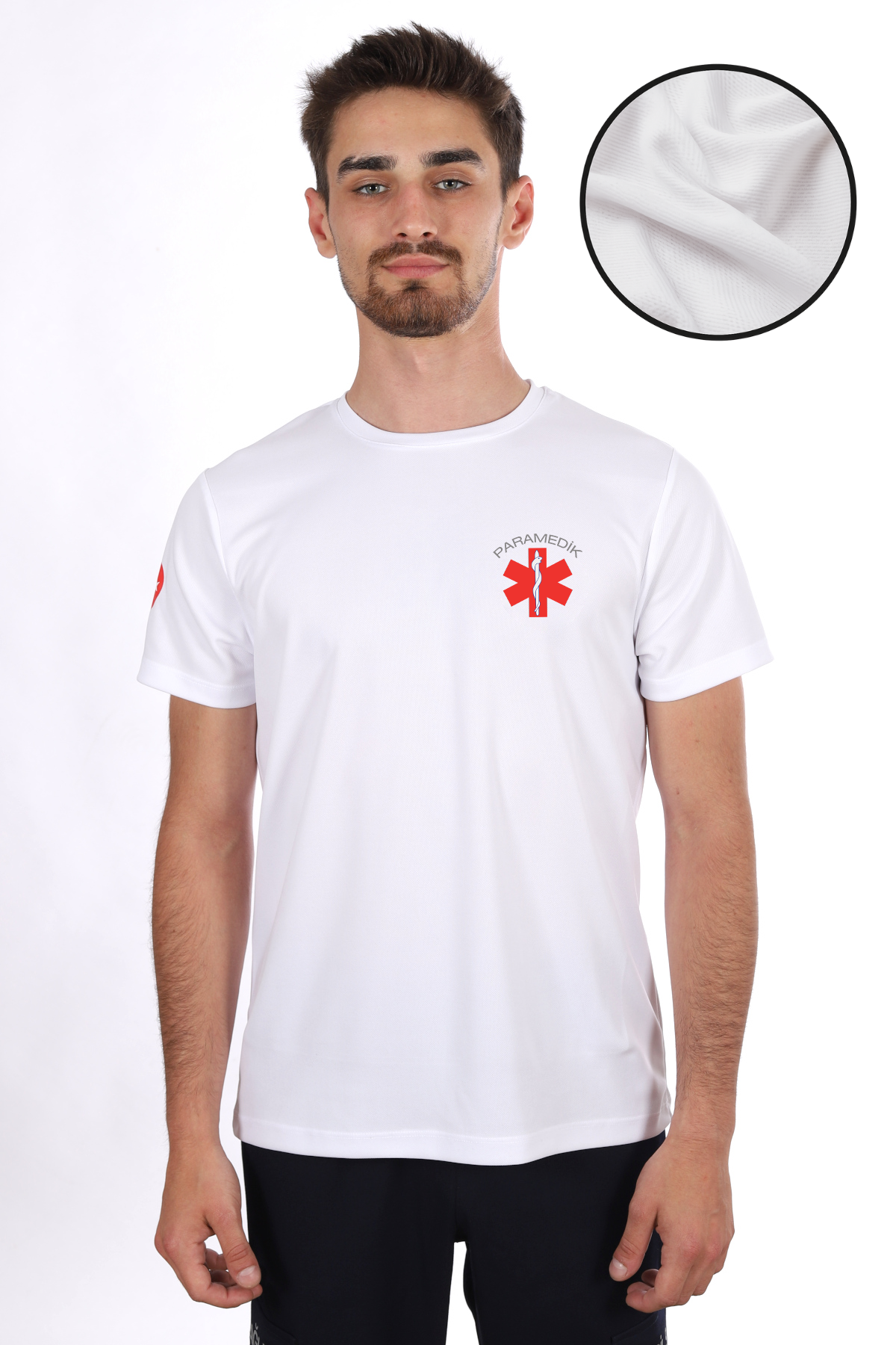 Beyaz Paramedik Dry Touch Bisiklet Yaka Tişört Unisex