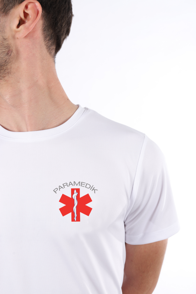 Beyaz Paramedik Dry Touch Bisiklet Yaka Tişört Unisex