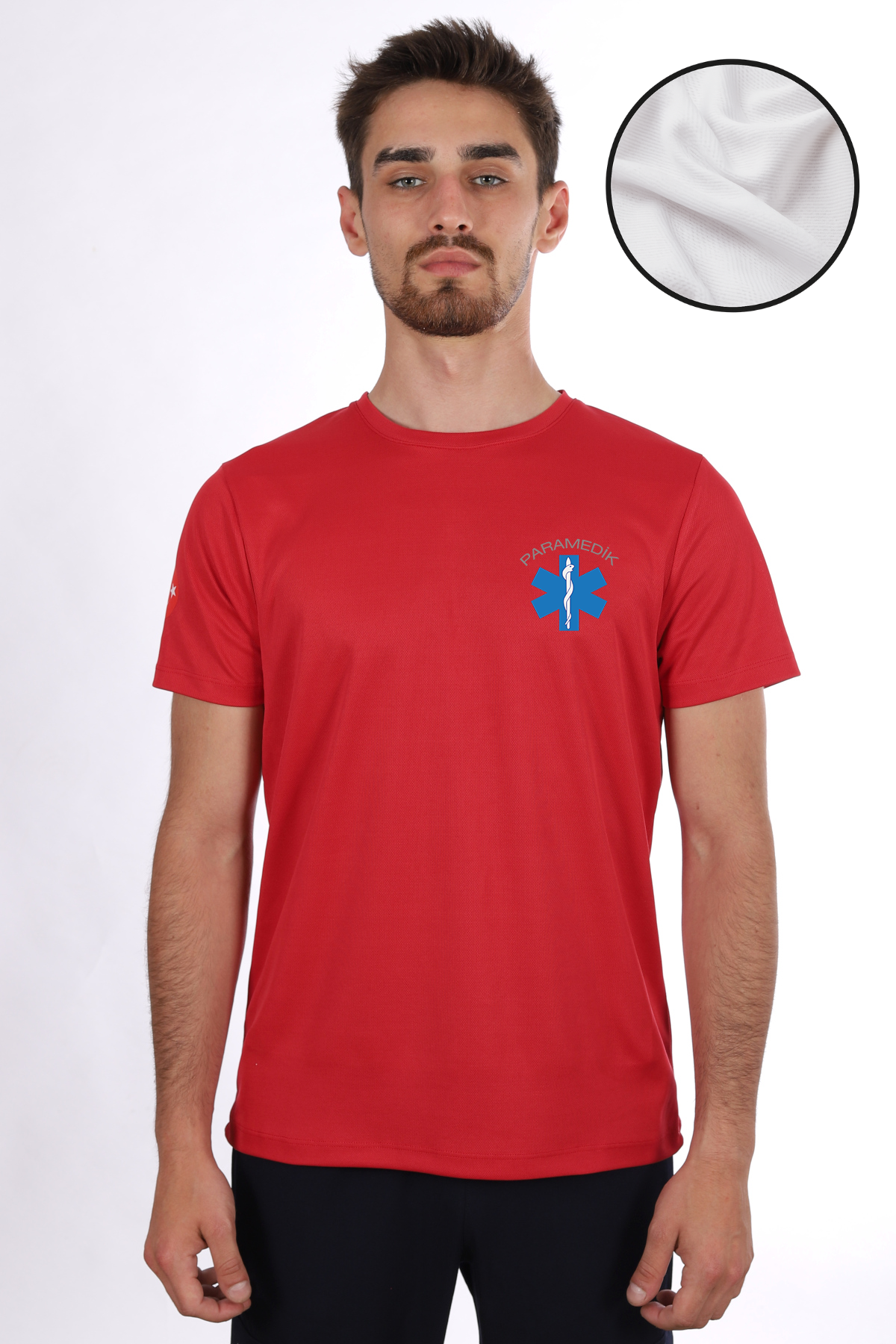 Kırmızı Paramedik Dry Touch Bisiklet Yaka Tişört Unisex