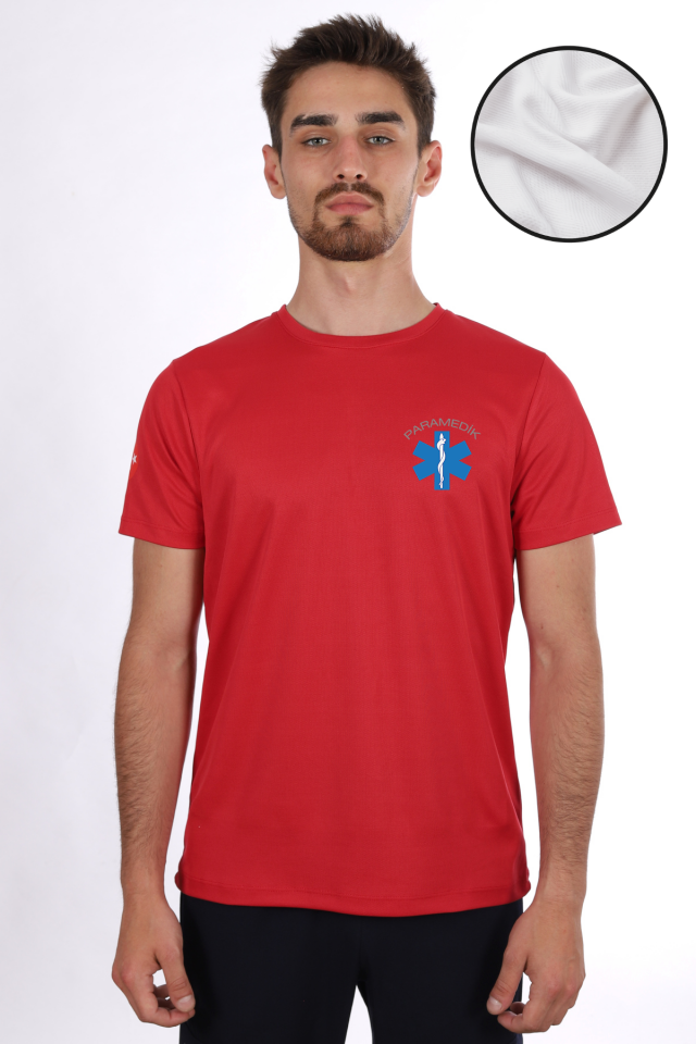 Kırmızı Paramedik Dry Touch Bisiklet Yaka Tişört Unisex L