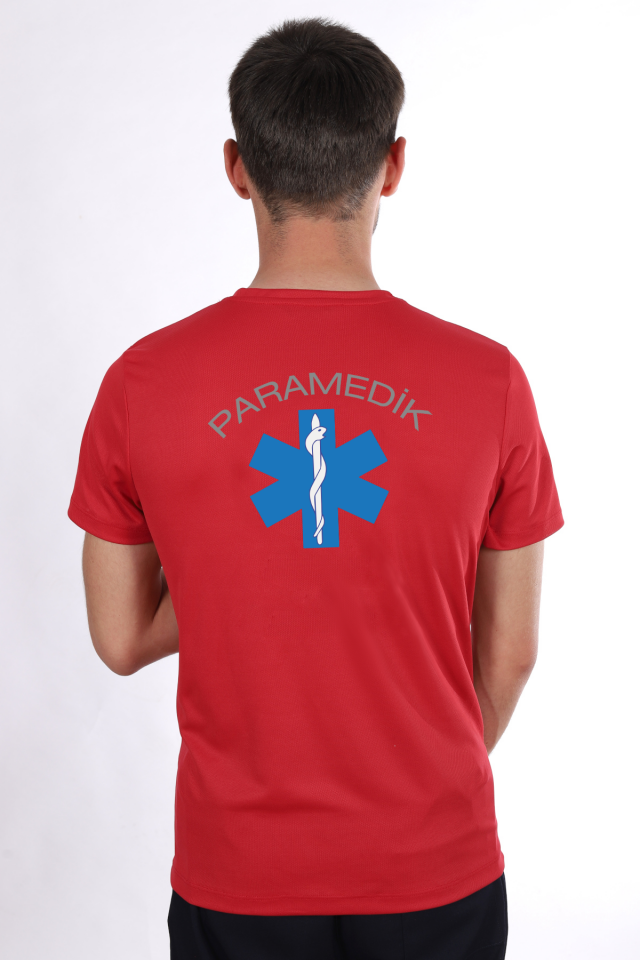 Kırmızı Paramedik Dry Touch Bisiklet Yaka Tişört Unisex