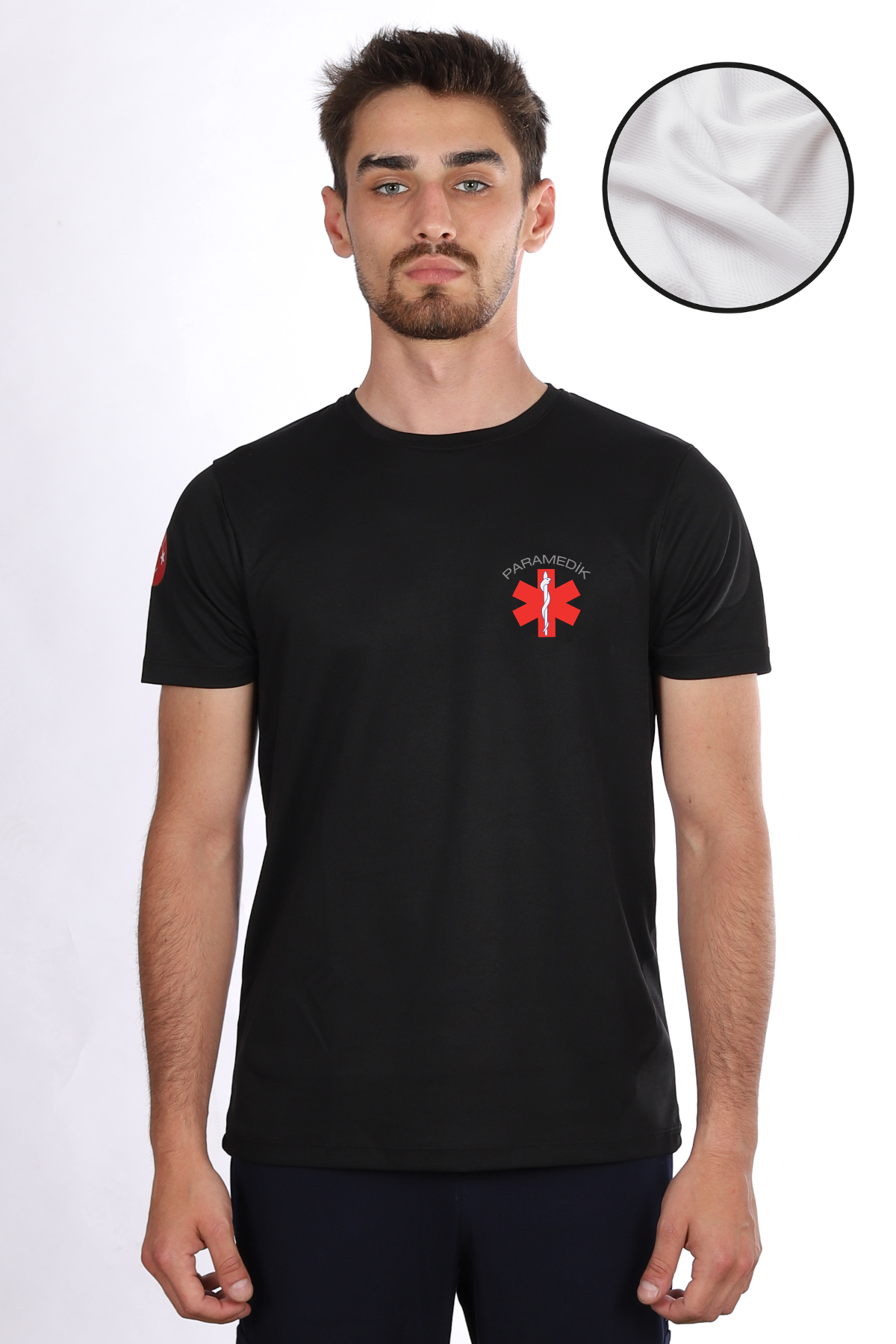 Siyah Paramedik Dry Touch Bisiklet Yaka Tişört Unisex