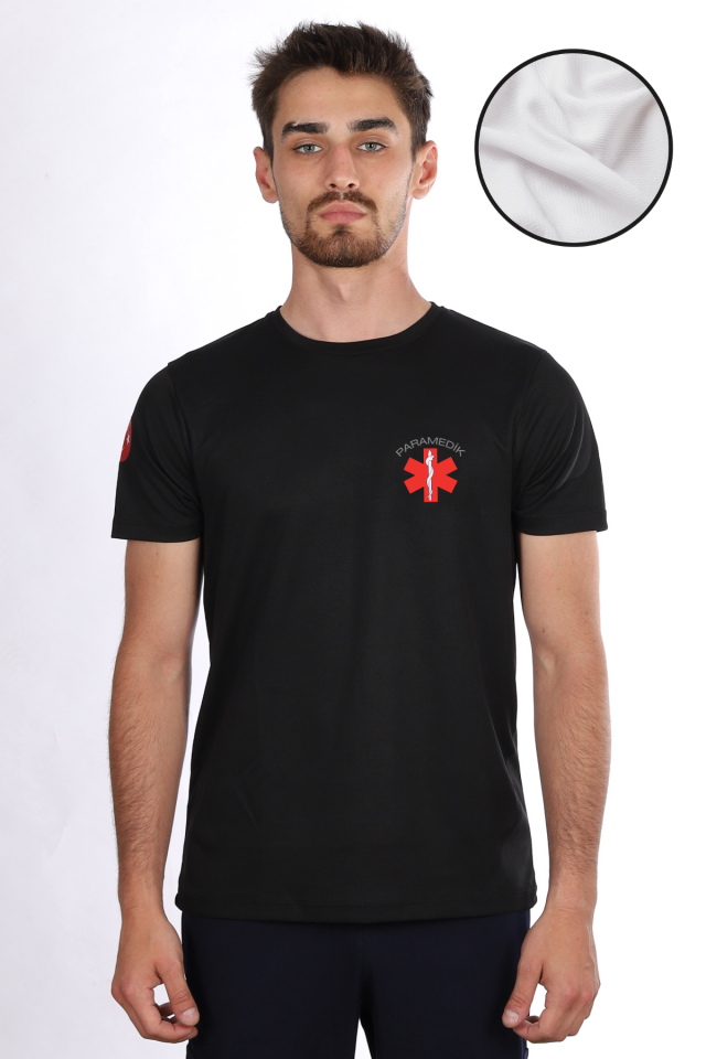 Siyah Paramedik Dry Touch Bisiklet Yaka Tişört Unisex M