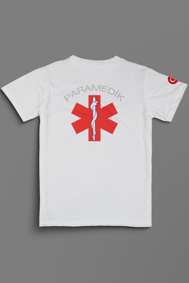 Beyaz Paramedik V Yaka Penye Tişört Unisex