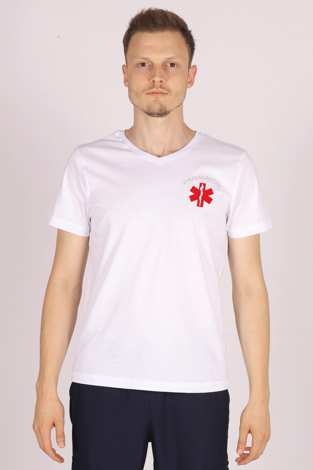 Beyaz Paramedik V Yaka Tişört Unisex