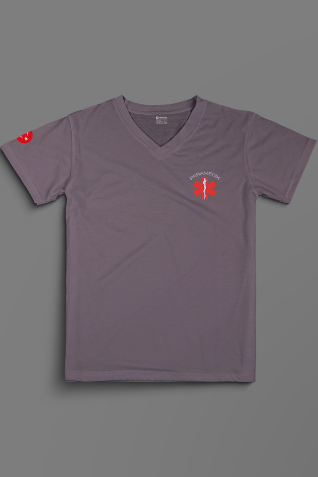 Gri Paramedik V Yaka Penye Tişört Unisex