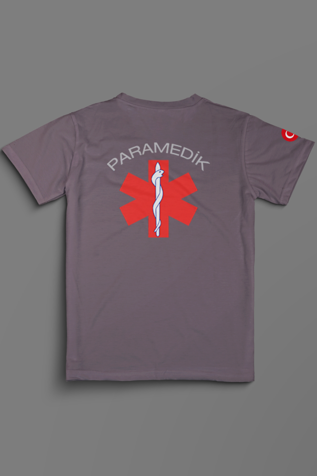 Gri Paramedik V Yaka Penye Tişört Unisex