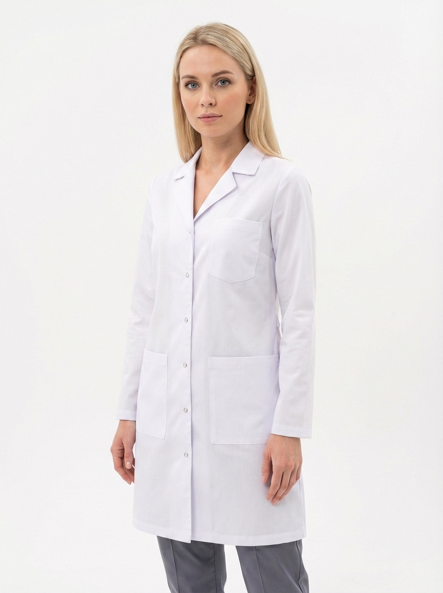 Alpaka Kumaş Beyaz Laboratuvar Önlüğü Uzun Kol Ceket Yaka Unisex Doktor Öğretmen