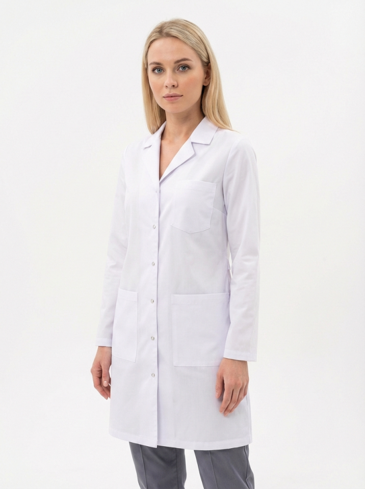 Alpaka Kumaş Beyaz Laboratuvar Önlüğü Uzun Kol Ceket Yaka Unisex Doktor Öğretmen