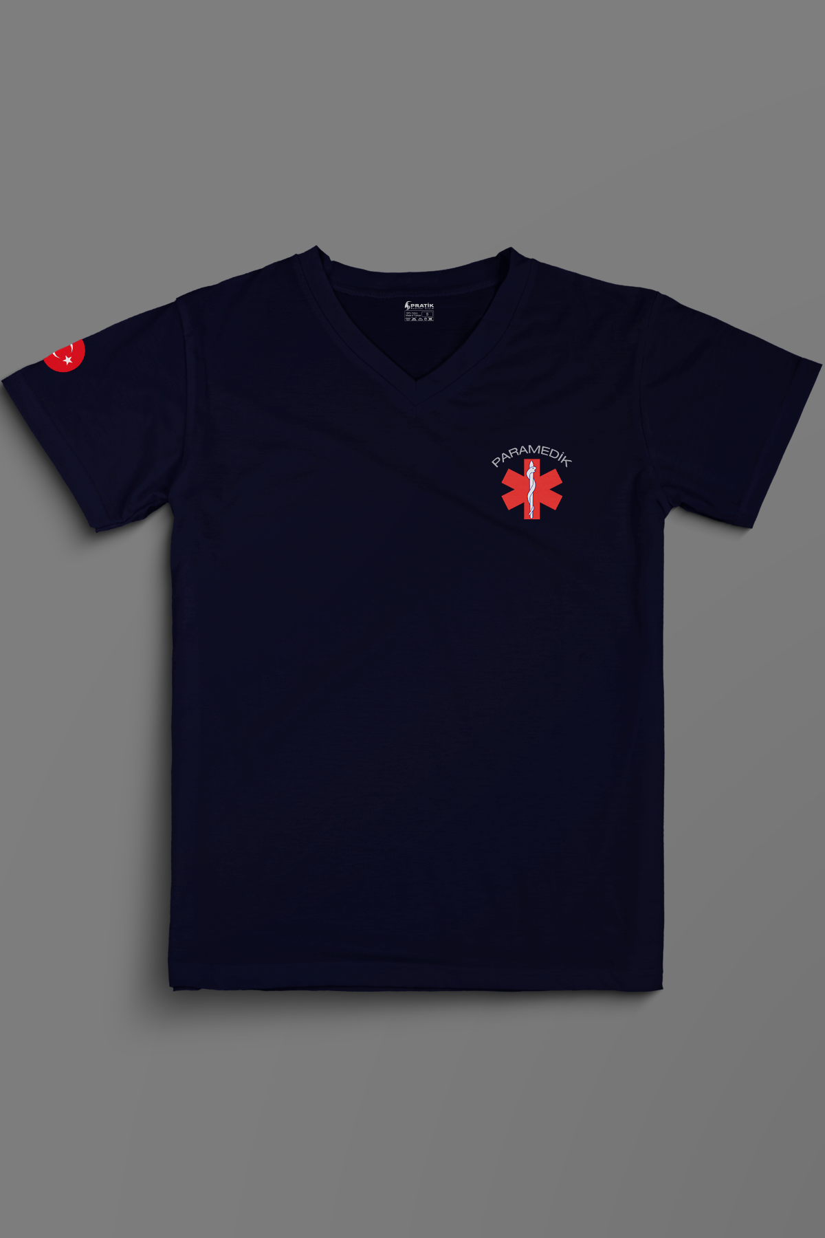 Lacivert Paramedik V Yaka Penye Tişört Unisex