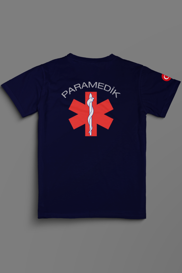 Lacivert Paramedik V Yaka Penye Tişört Unisex