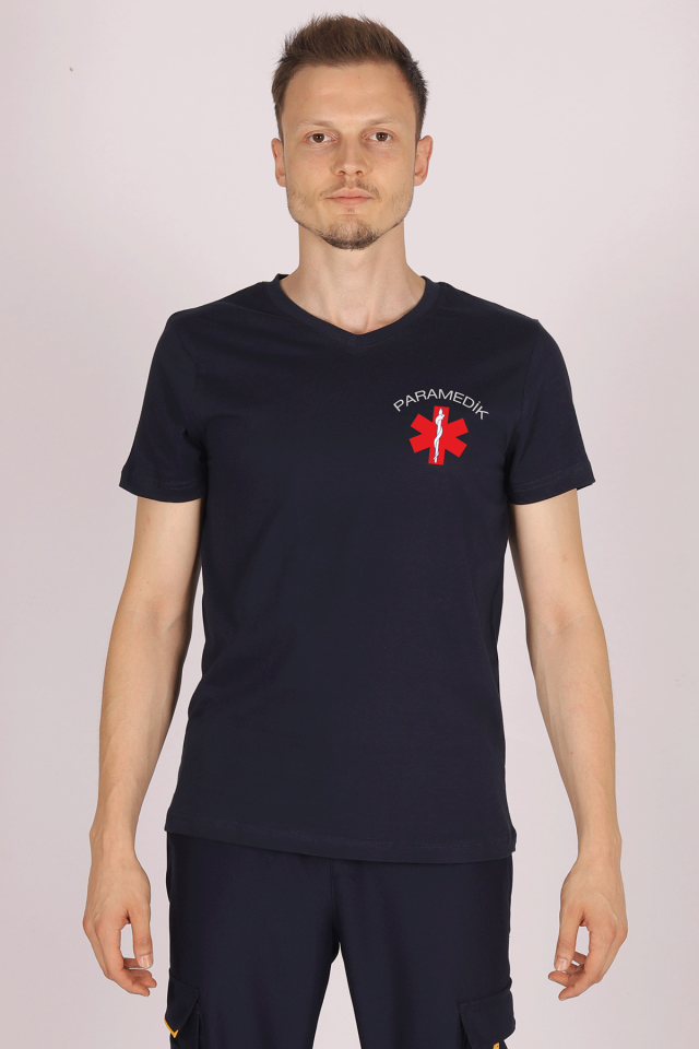 Lacivert Paramedik V Yaka Tişört Unisex M