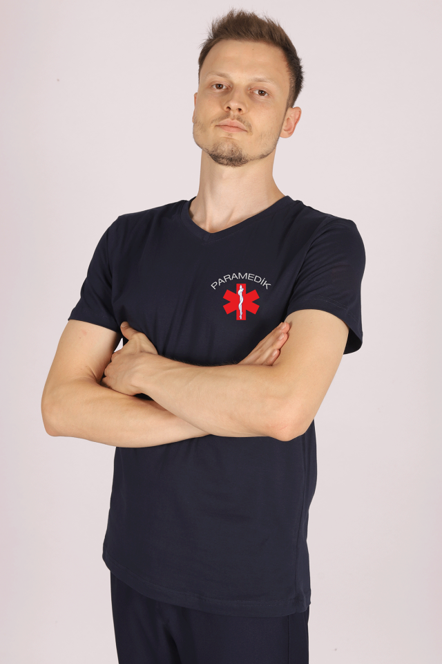 Lacivert Paramedik V Yaka Tişört Unisex