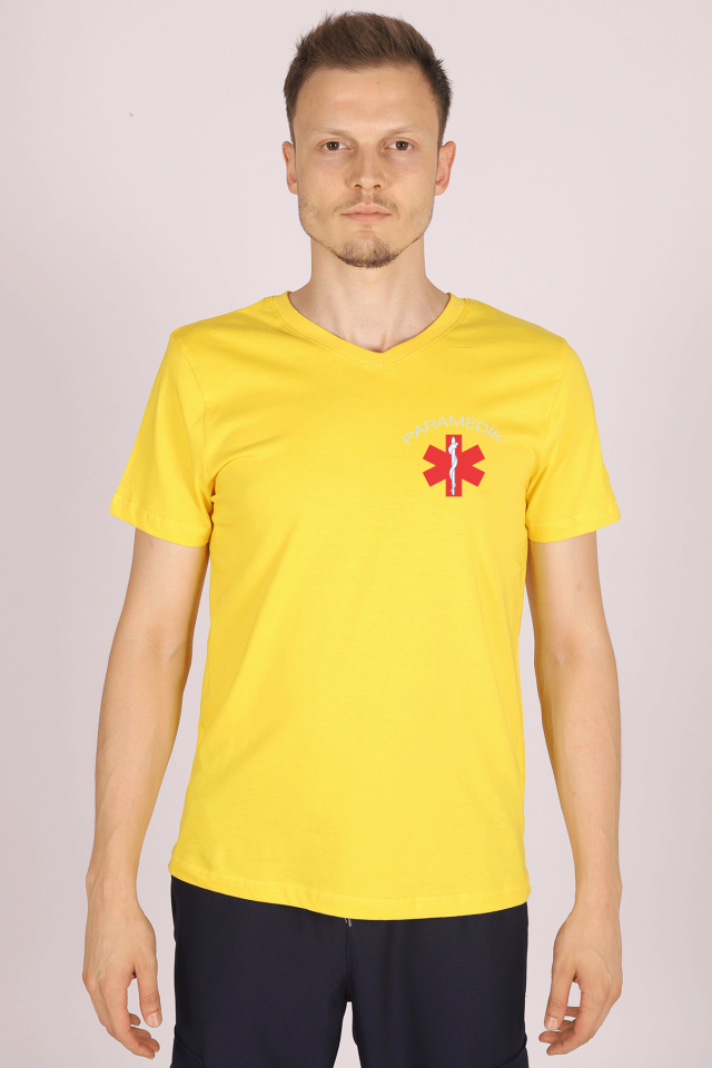 Sarı Paramedik V Yaka Tişört Unisex