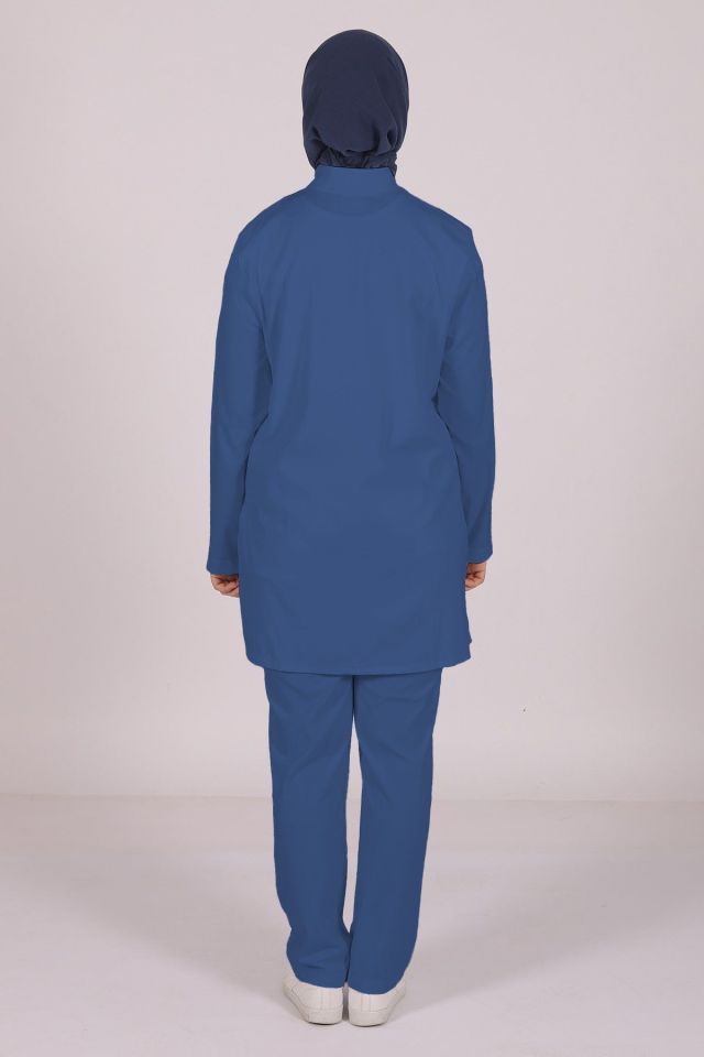 İndigo Likralı Tesettür Scrubs Doktor Hemşire Forması Takım 2XL
