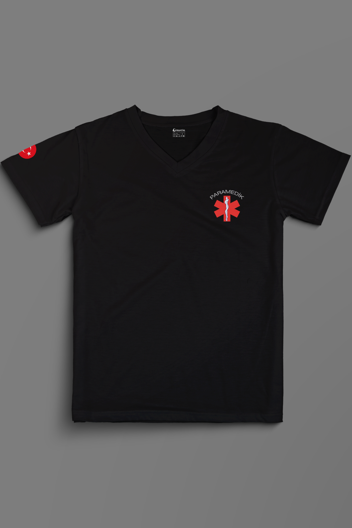Siyah Paramedik V Yaka Penye Tişört Unisex