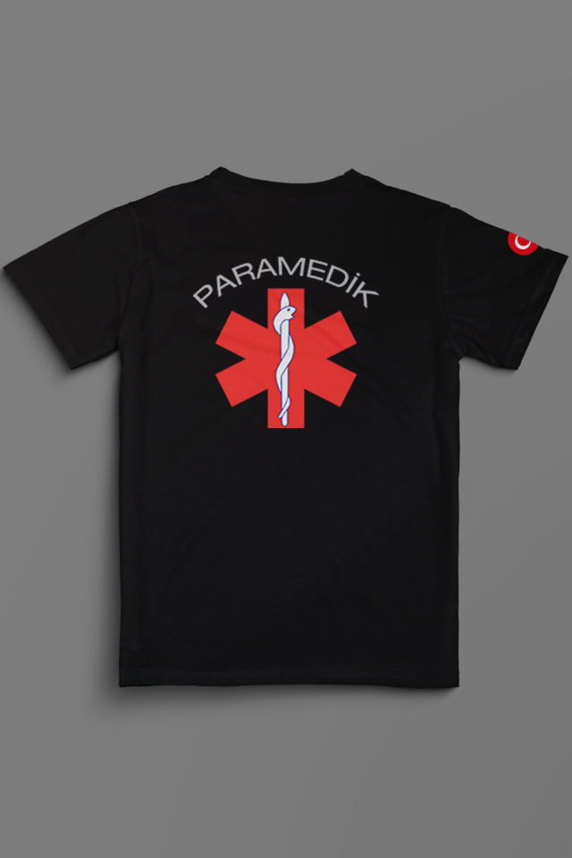 Siyah Paramedik V Yaka Penye Tişört Unisex