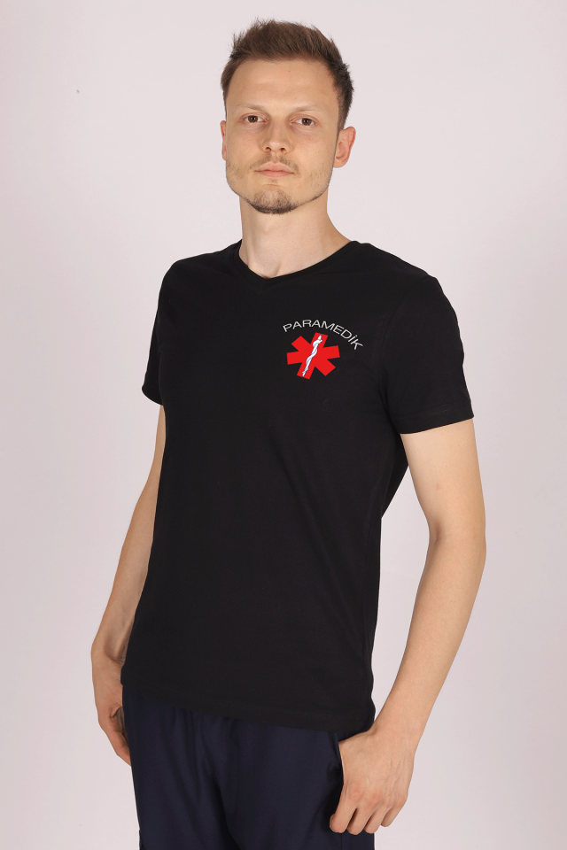 Siyah Paramedik V Yaka Tişört Unisex