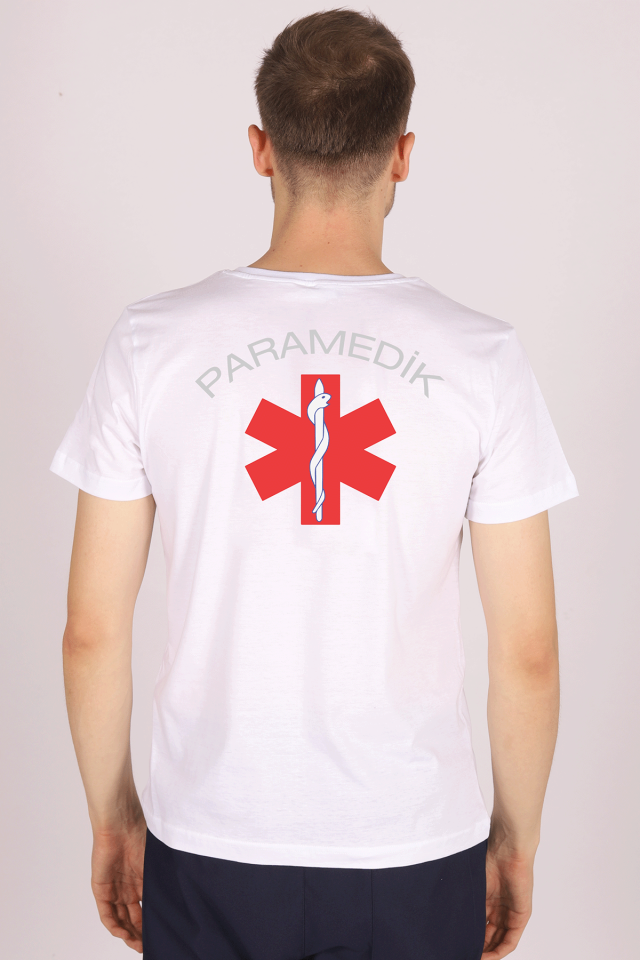 Beyaz Paramedik Bisiklet Yaka Penye Tişört Unisex