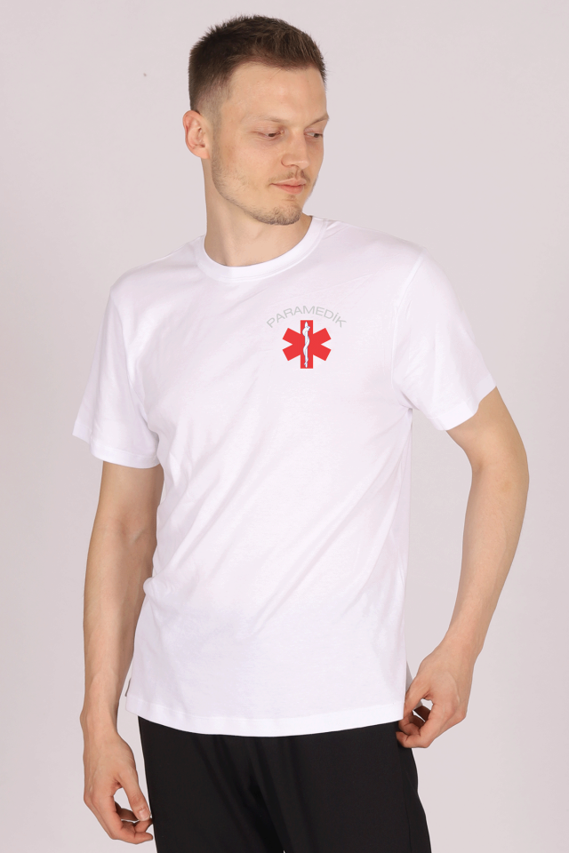 Beyaz Paramedik Bisiklet Yaka Penye Tişört Unisex