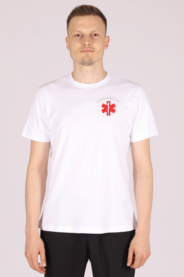 Beyaz Paramedik Bisiklet Yaka Penye Tişört Unisex