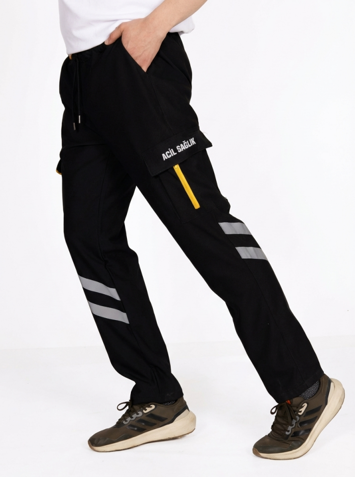 Siyah Likralı 112 Acil Sağlık Pantolonu Unisex S