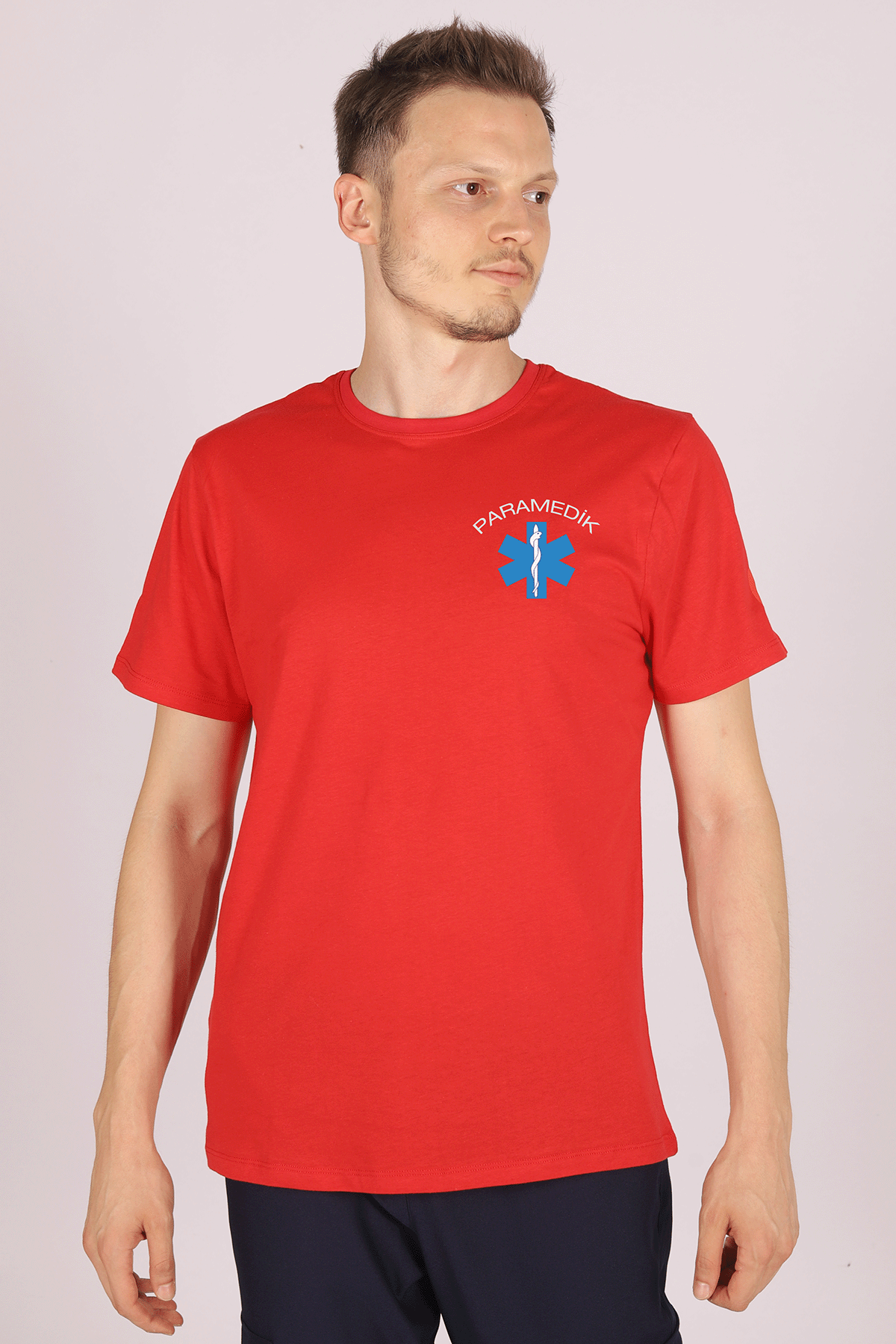 Kırmızı Paramedik Bisiklet Yaka Penye Tişört Unisex