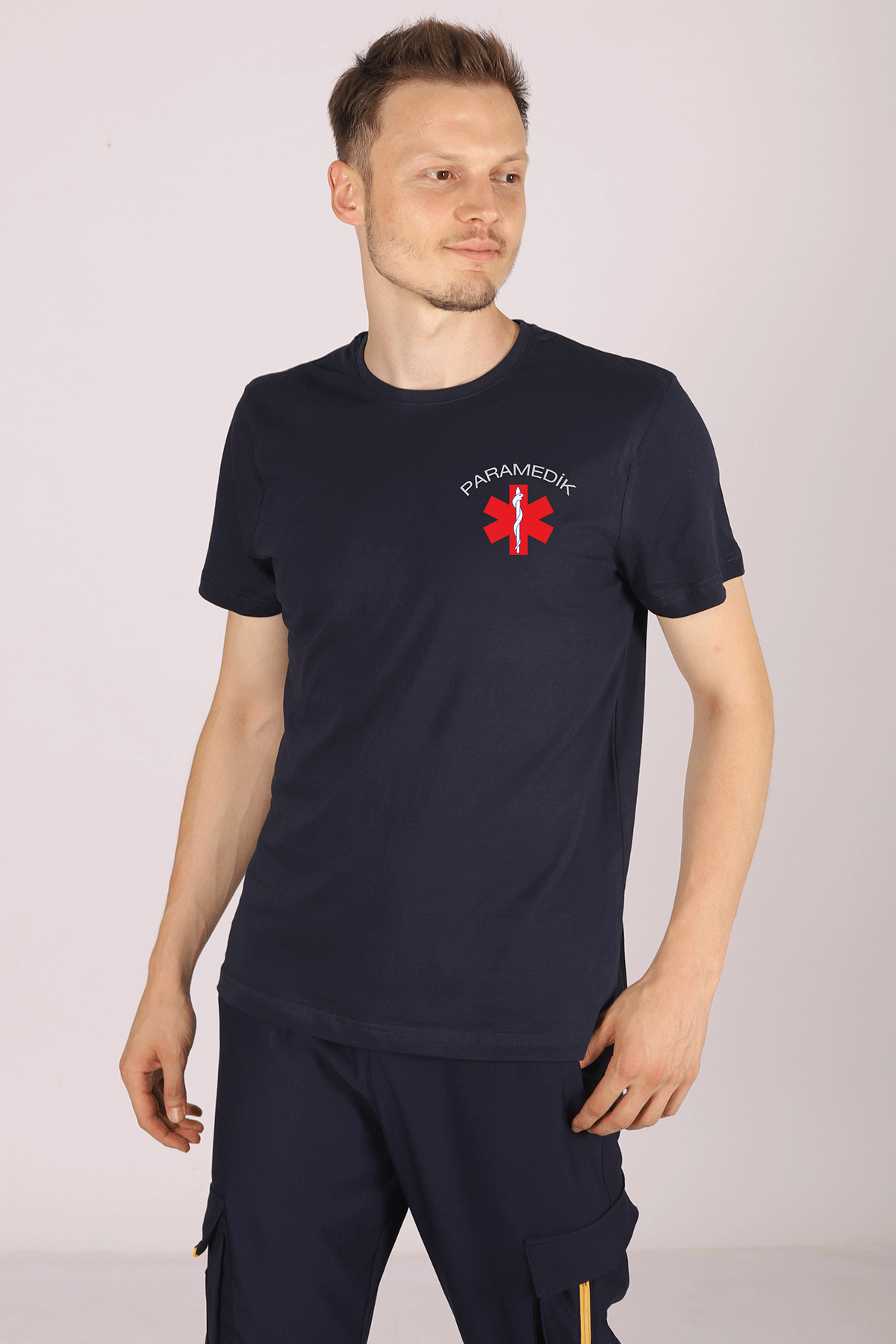 Lacivert Paramedik Bisiklet Yaka Penye Tişört Unisex