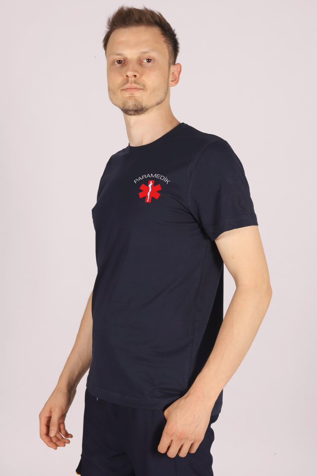Lacivert Paramedik Bisiklet Yaka Tişört Unisex L
