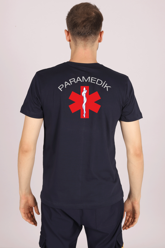 Lacivert Paramedik Bisiklet Yaka Penye Tişört Unisex