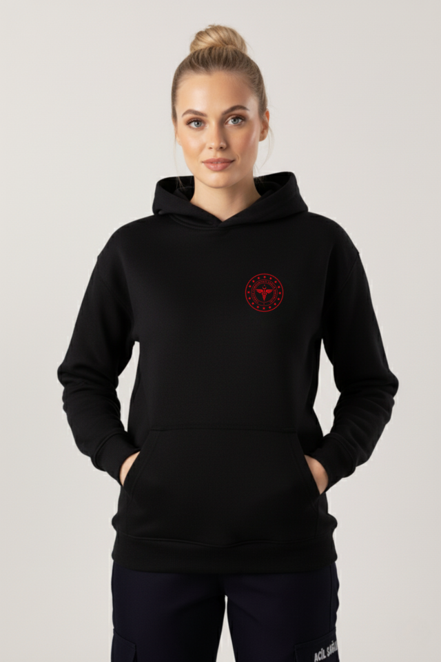 Siyah 112 Acil Sağlık Kapüşonlu Sweatshirt Unisex