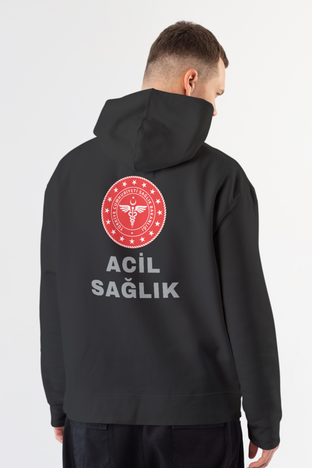 Siyah 112 Acil Sağlık Kapüşonlu Sweatshirt Unisex