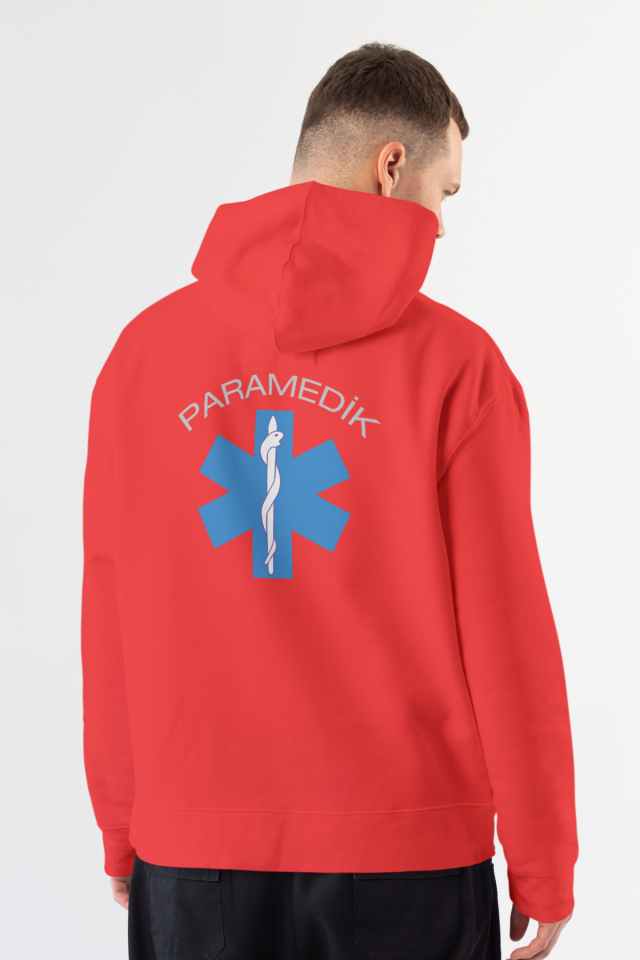 Kırmızı Paramedik Kapüşonlu Sweatshirt Unisex