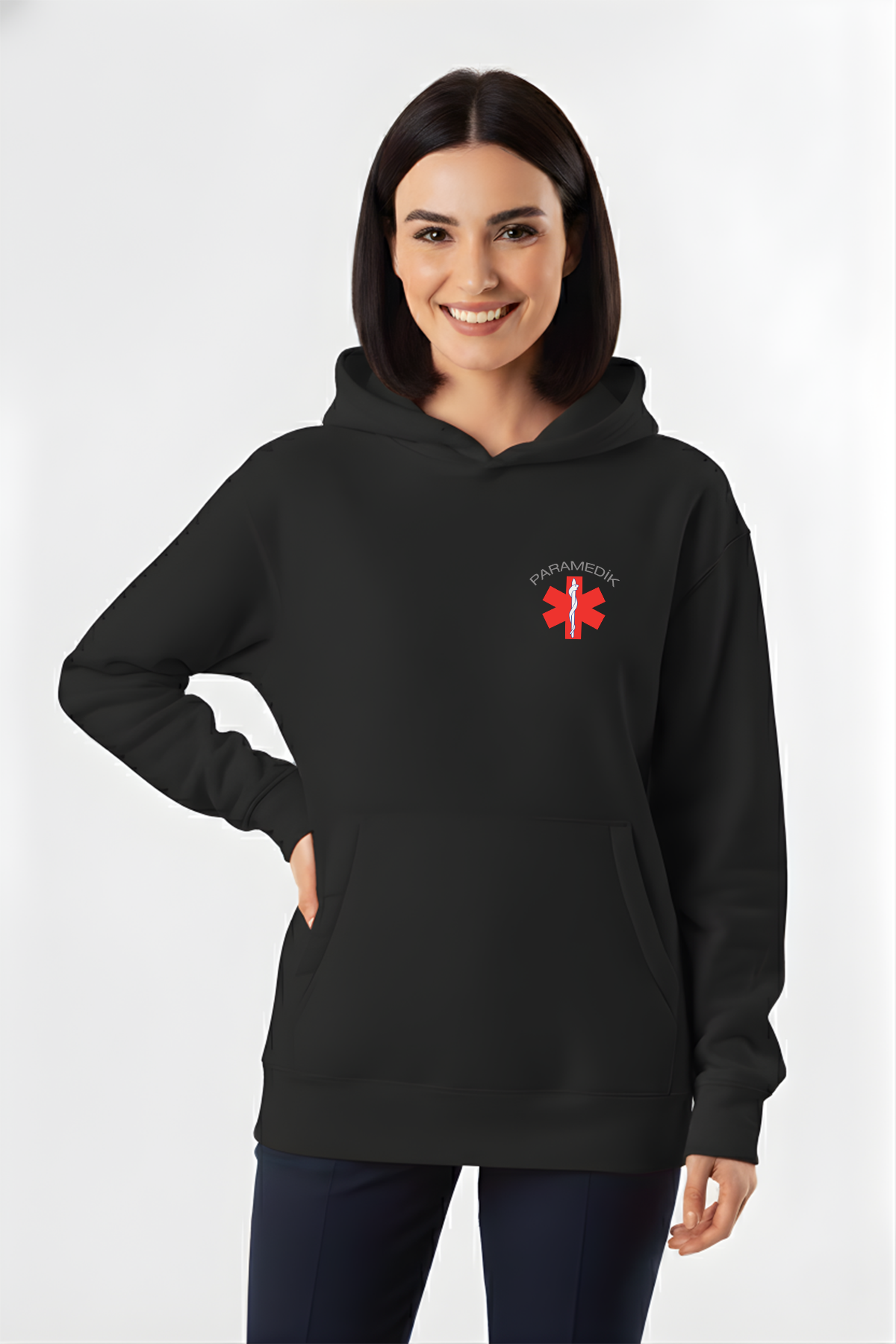 Siyah Paramedik Kapüşonlu Sweatshirt Unisex L