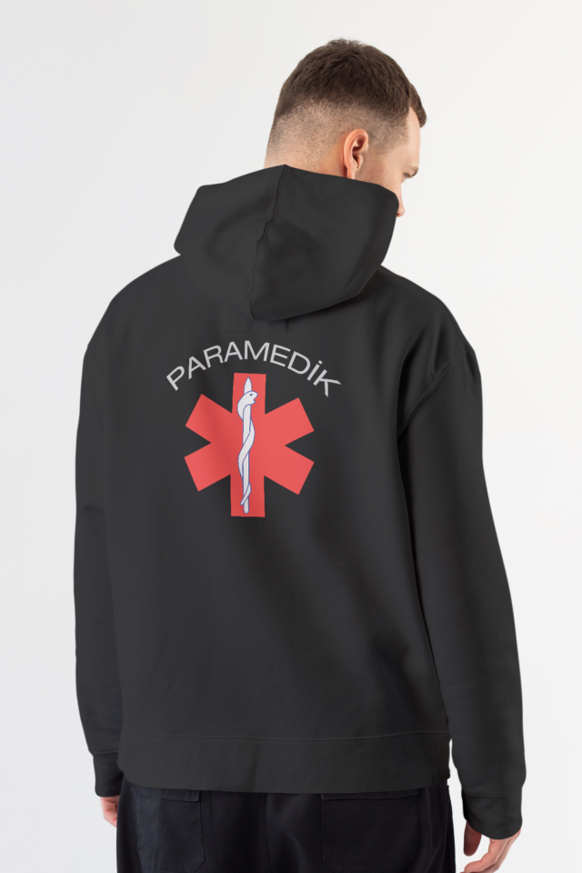 Siyah Paramedik Kapüşonlu Sweatshirt Unisex