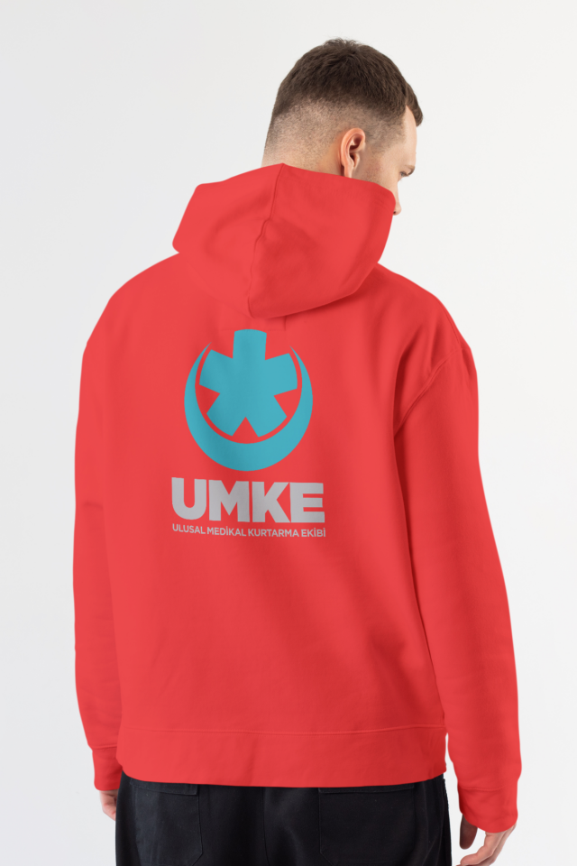 Kırmızı UMKE Kapüşonlu Sweatshirt Unisex
