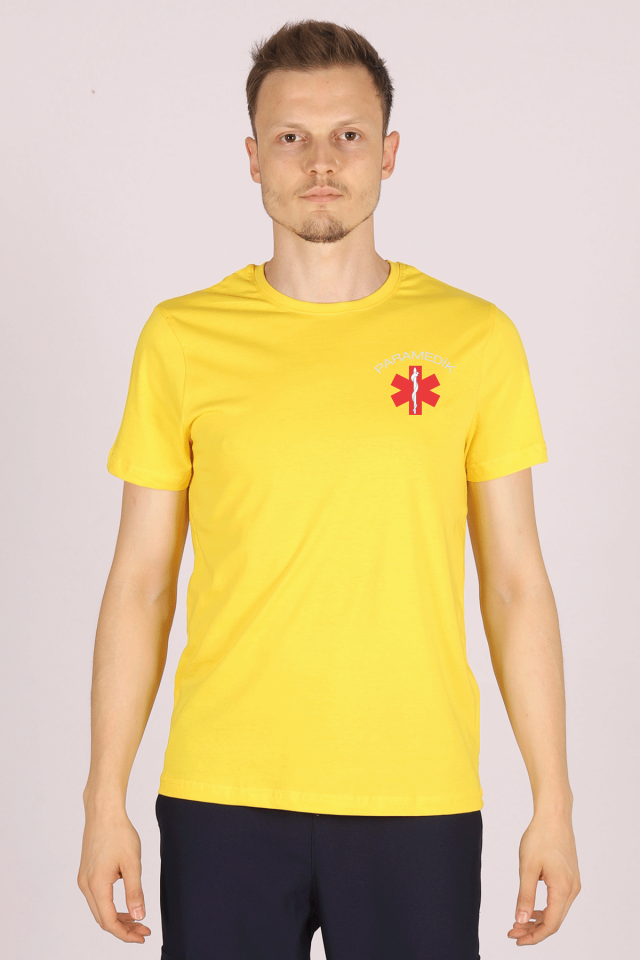 Sarı Paramedik Bisiklet Yaka Penye Tişört Unisex