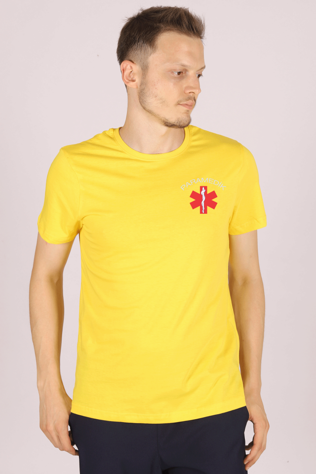 Sarı Paramedik Bisiklet Yaka Penye Tişört Unisex