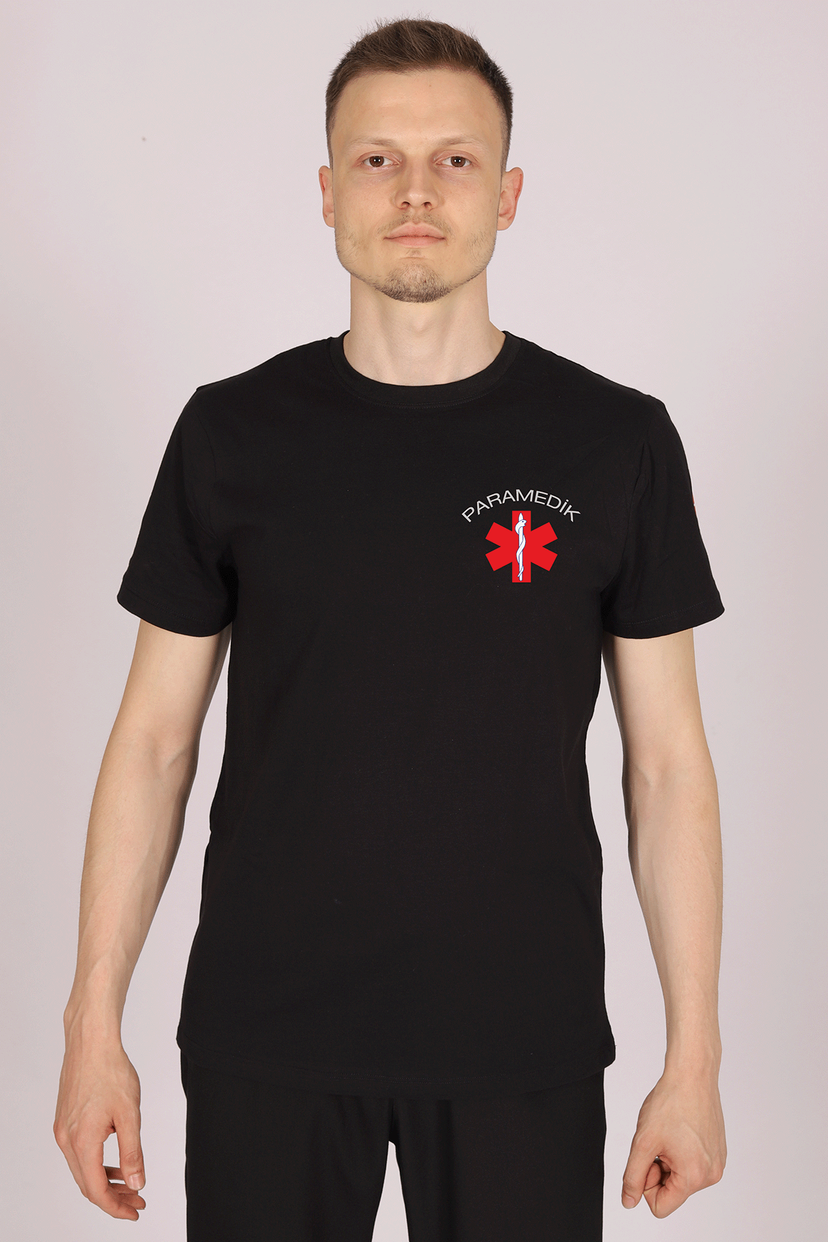 Siyah Paramedik Bisiklet Yaka Penye Tişört Unisex