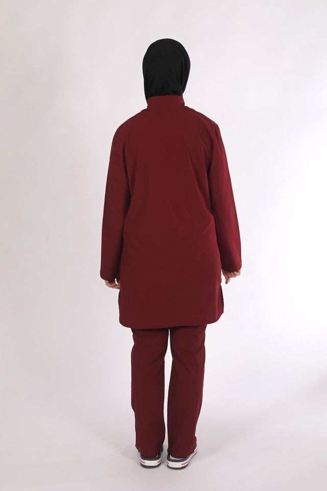 Bordo Likralı Tesettür Scrubs Doktor Hemşire Forması Takım 2XS