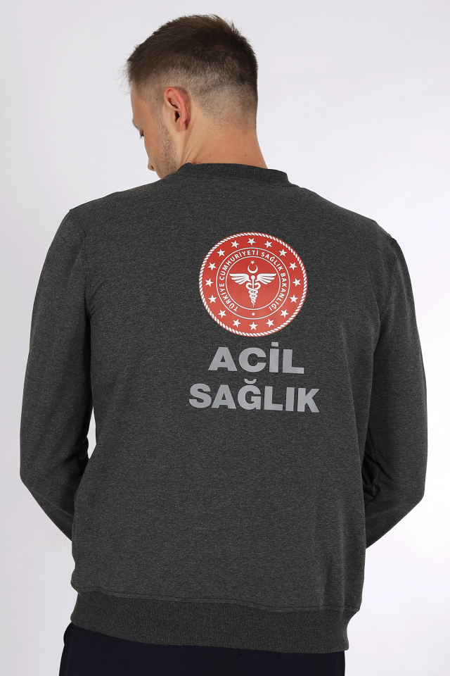 Koyu Gri 112 Acil Sağlık Bisiklet Yaka Mevsimlik Kazak Unisex