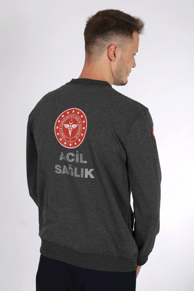 Koyu Gri 112 Acil Sağlık Bisiklet Yaka Mevsimlik Kazak Unisex