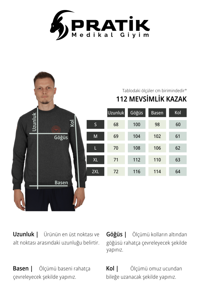 Koyu Gri 112 Acil Sağlık Bisiklet Yaka Mevsimlik Kazak Unisex