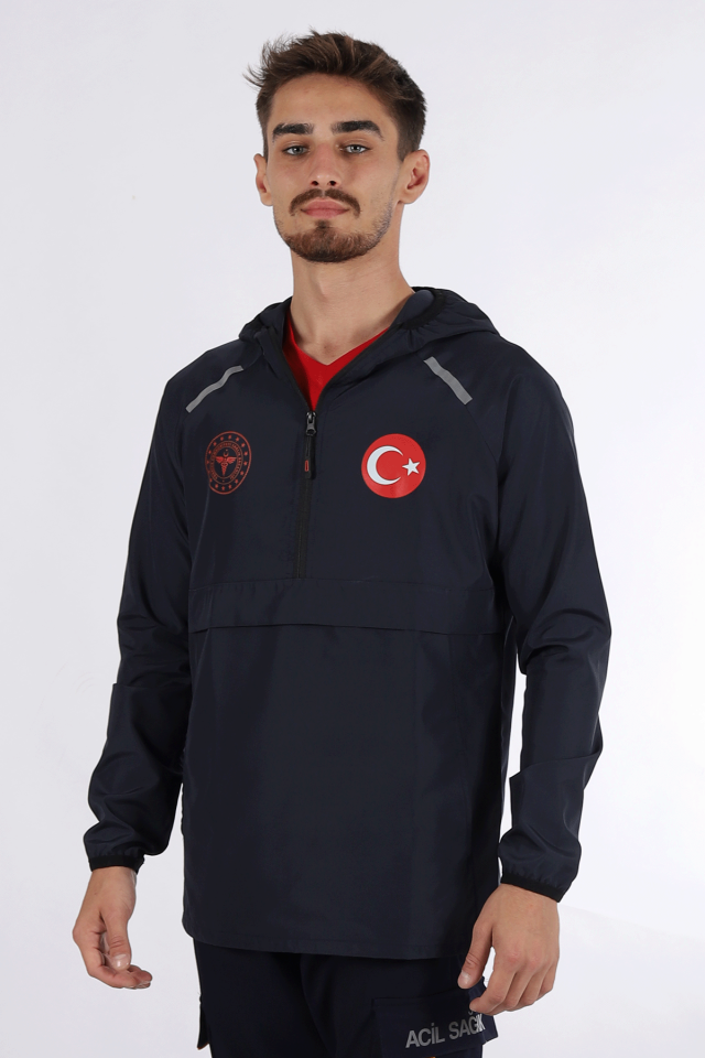 Lacivert 112 Acil Sağlık Kanguru Cep Rüzgarlık Unisex