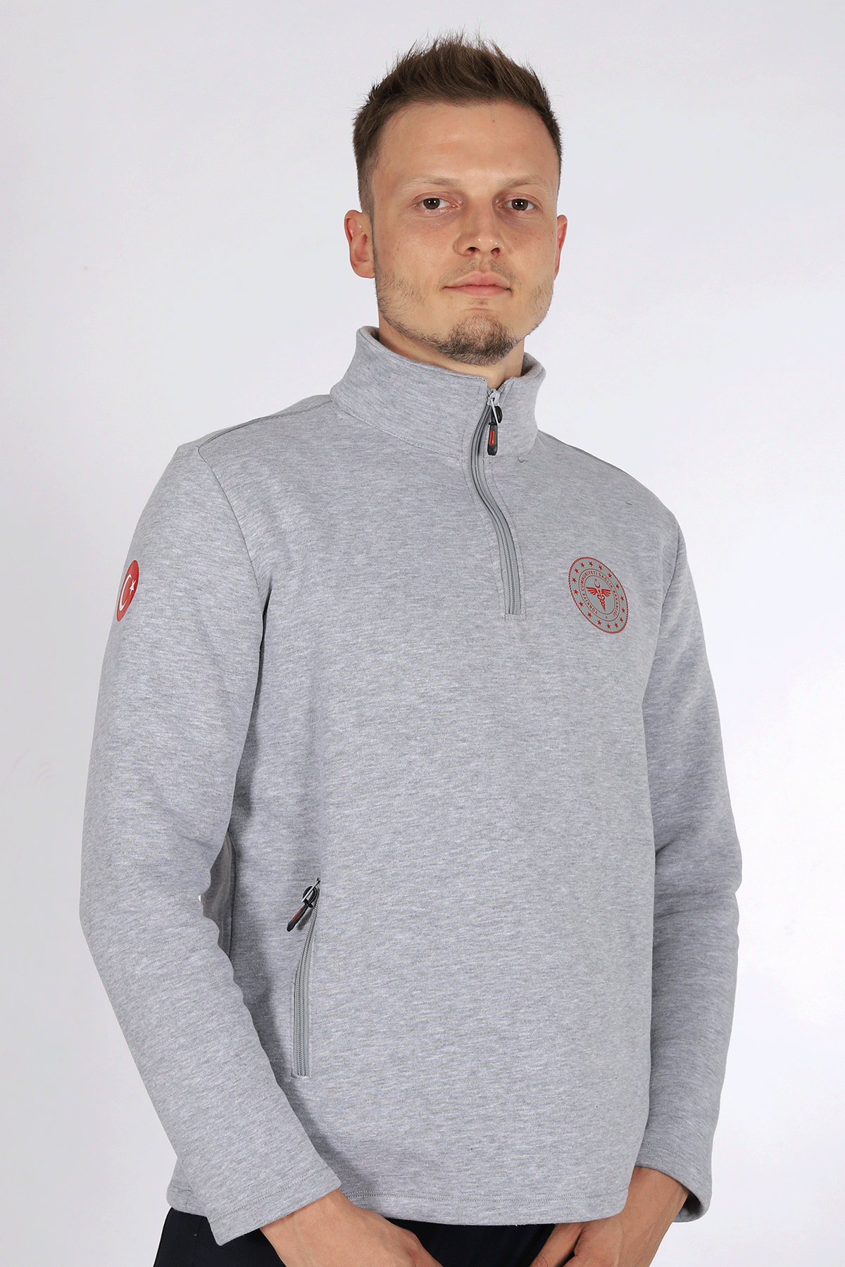 Gri 112 Acil Sağlık Kışlık Yarım Fermuar Balıkçı Yaka Sweatshirt Unisex