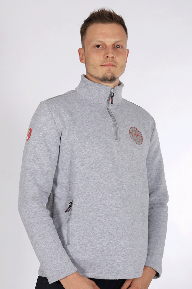 Gri 112 Acil Sağlık Kışlık Yarım Fermuar Balıkçı Yaka Sweatshirt Unisex