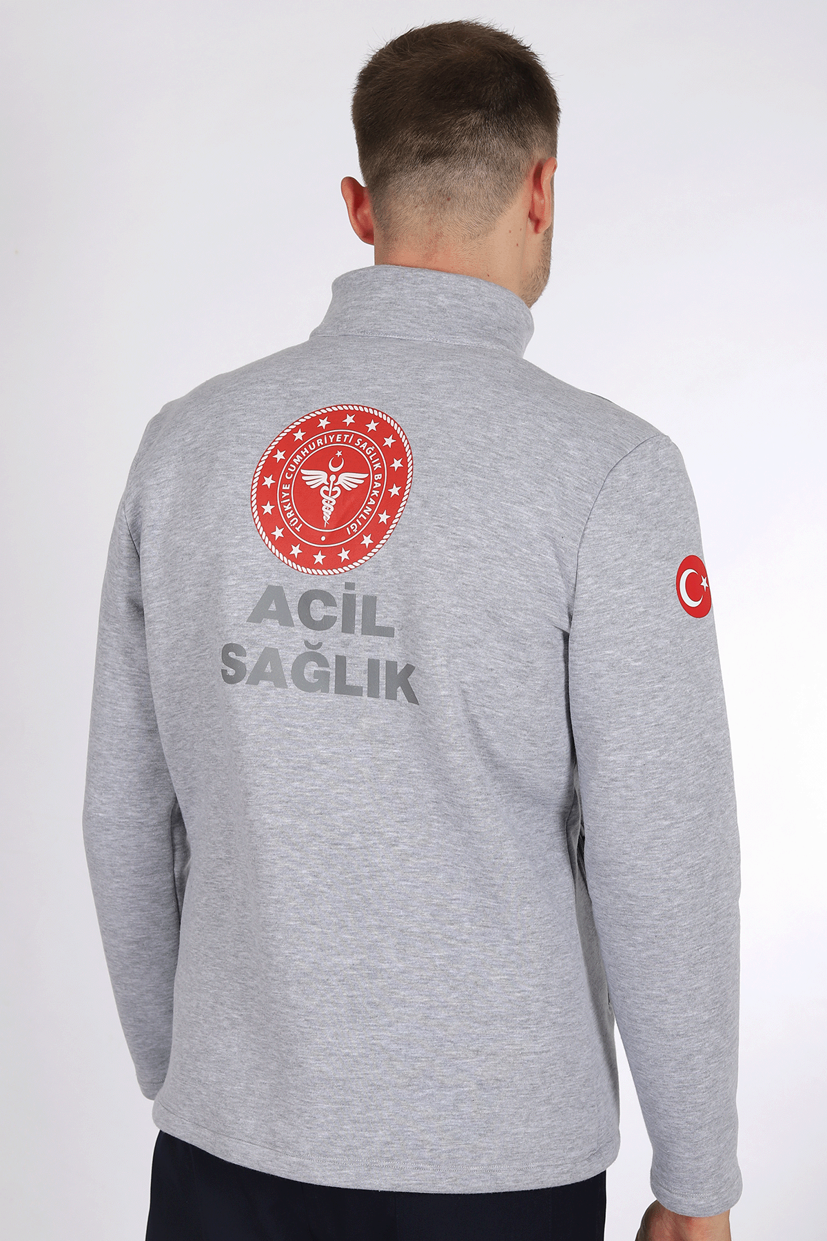 Gri 112 Acil Sağlık Kışlık Yarım Fermuar Balıkçı Yaka Sweatshirt Unisex