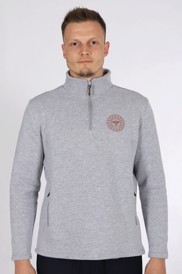 Gri 112 Acil Sağlık Kışlık Yarım Fermuar Balıkçı Yaka Sweatshirt Unisex