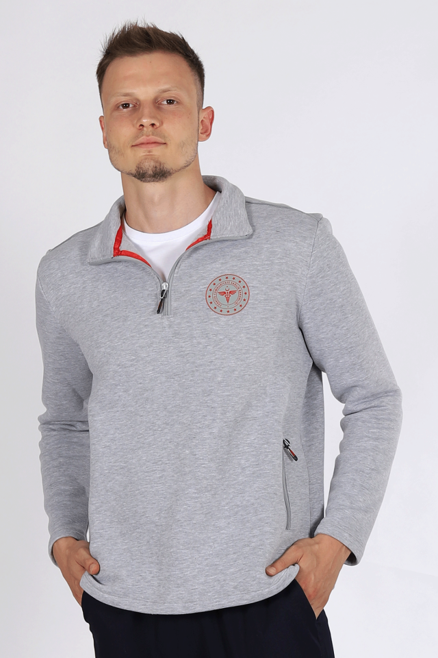 Gri 112 Acil Sağlık Kışlık Yarım Fermuar Balıkçı Yaka Sweatshirt Unisex